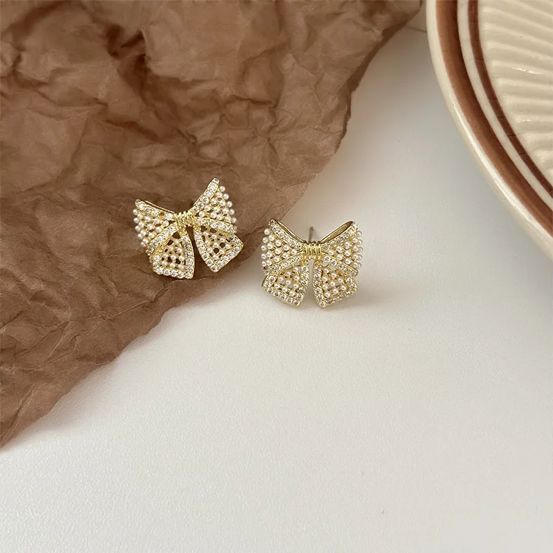 الكورية موضة جديدة Bowkont قرط الاذن المرصع تقليد أقراط اللؤلؤ للمرأة الكلاسيكية الذهب والفضة اللون ارتداء اليومي مجوهرات هدايا #5