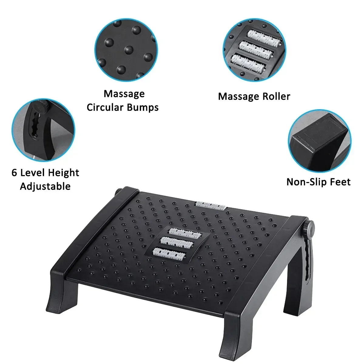 Under Desk Footrest with Massage Surface Comfortable Footstool Adjustable Foot Rest for Office Home Relieve Foot Fatigue