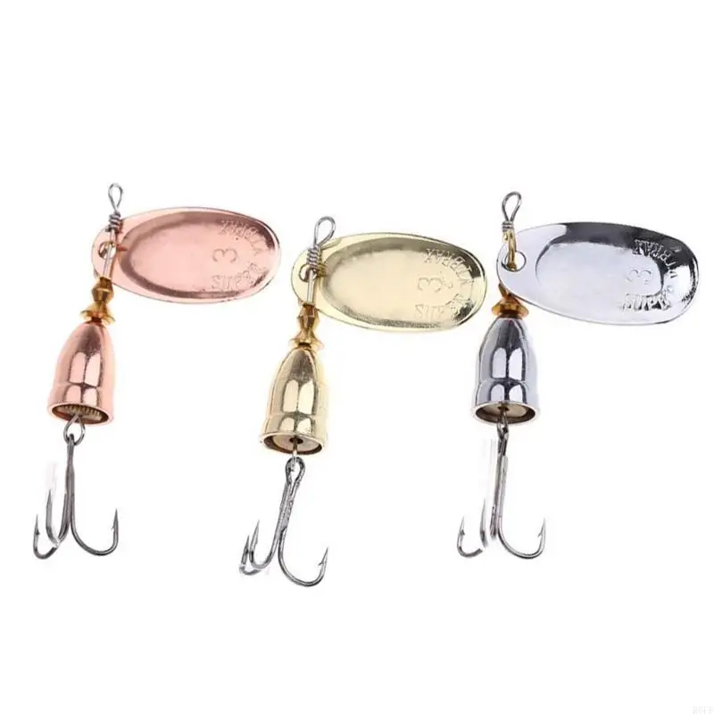 

R6FE Rotating Spinner Metal Lure Sequins Artificial Baits Hard Metal Spinner Baits with Triple Hooks Spinner Fishing Lures