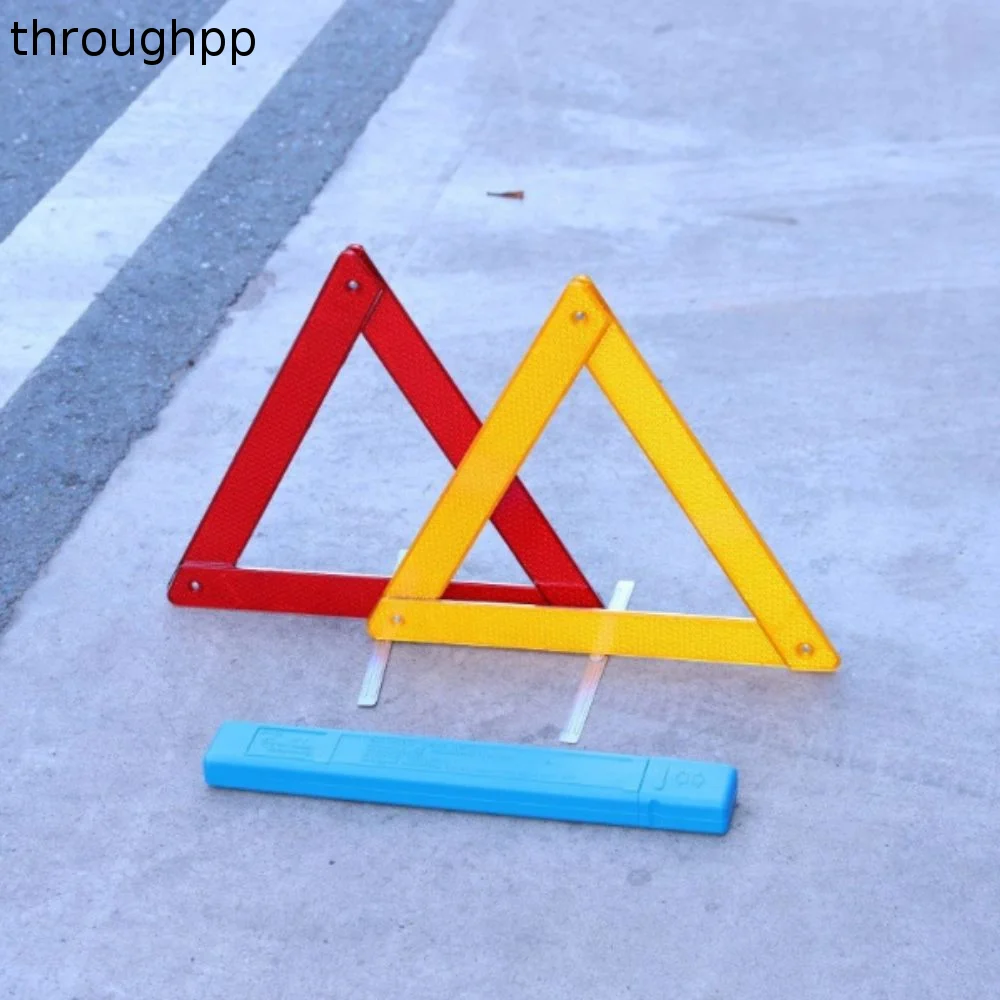 Reflective Emergency Warning Triangle Foldable Folded Stop Sign Reflective Triangle 2Pcs Set Metal Bracket Road Safety Device