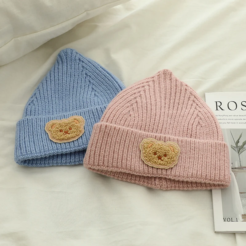 Korean Cartoon Infant Newborn Knitted Caps Winter Warm Embroidered Children Baby Woolen Warm Crochet Beanie Bonnet