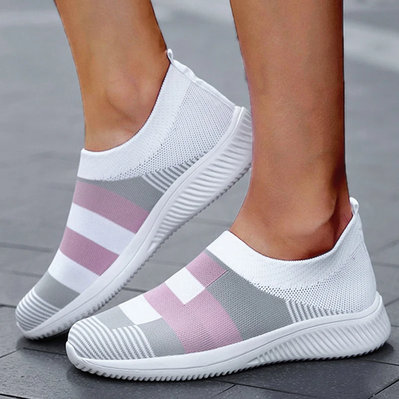 2024 New Fashion Sneakers For Women Casual Shoes Solid Color Trainers Women Sneakers Slip On Sock Ladies Flat Shoes Shoes Women