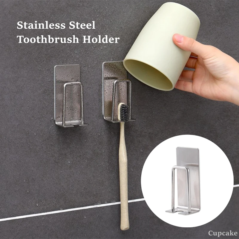 Bathroom Hook Self-adhesive Wall Mount Toothbrush Holder Organizer Stainless Steel Electric Toothbrush Rack Multi-Purpose Hooks