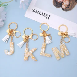 Resin 26 Initials Keychain Fashion Cream Color Heart Tassel Pendant A to Z Letter Keyring for Women Bag Ornaments Party Gift