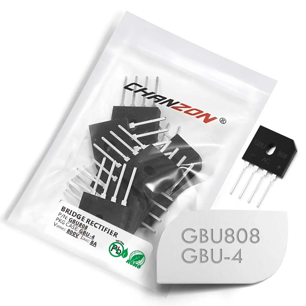 10 Pcs GBU808 Bridge Rectifier Diode 8A 800V GBU-4 SIP-4 Single Phase Full Wave 8 Amp 800 Volt GBU 808 Silicon