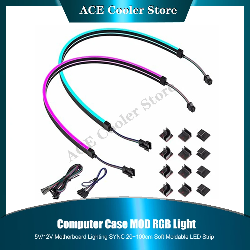 Computer Case MOD RGB Light 5V/12V Motherboard Lighting SYNC 20-100cm Soft Moldable LED Strip