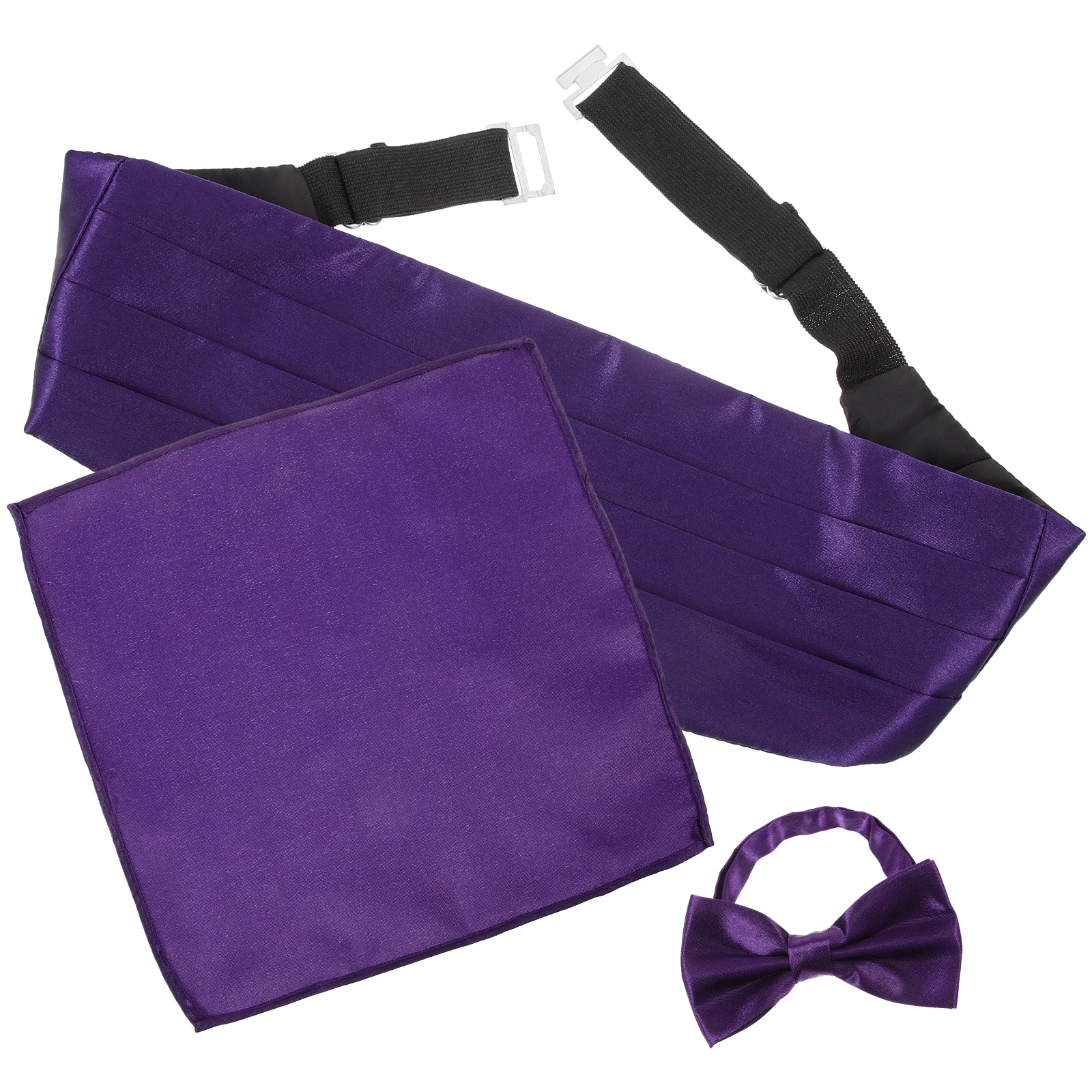 

White Bow Tie Pocket Square Cummerbund Set for Men Party Accessories Satin Handkerchief Tuxedo Wedding Groomsmen Celebrations