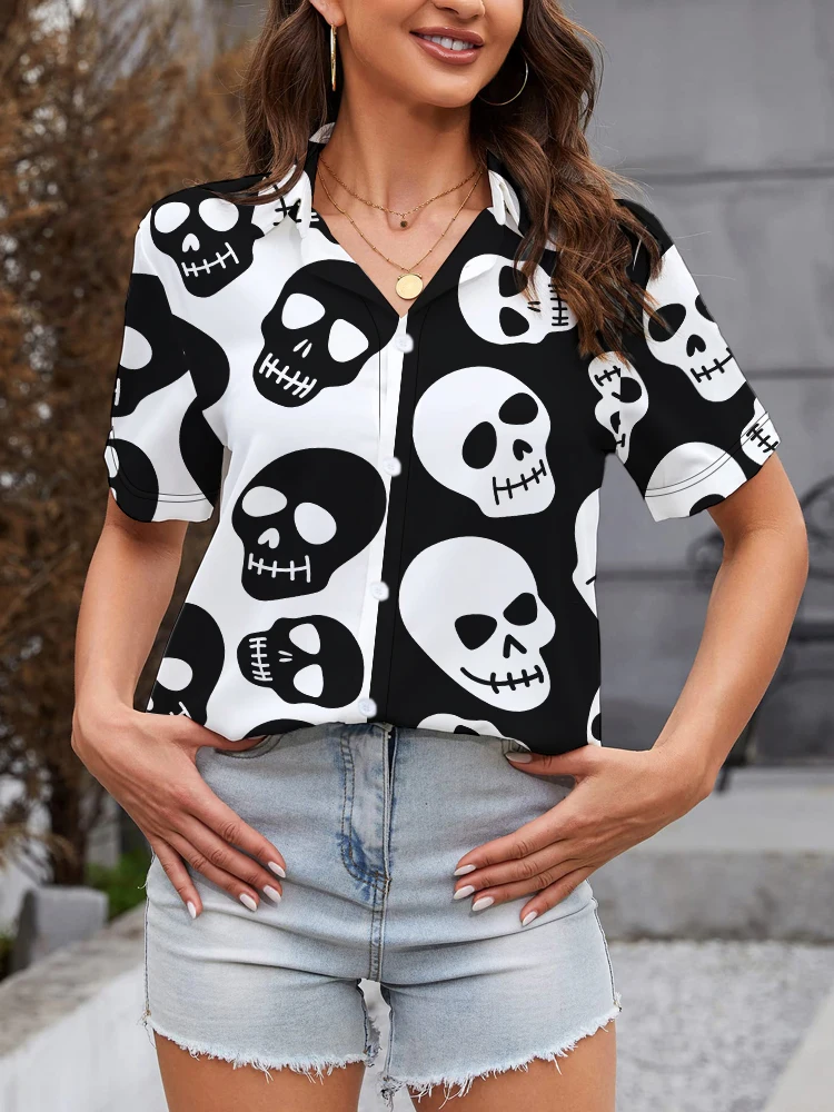 Chemise décontractée à manches courtes pour femmes, impression numérique 3D tête de mort, style gothique, rue, tendance de la mode estivale, offre spéciale