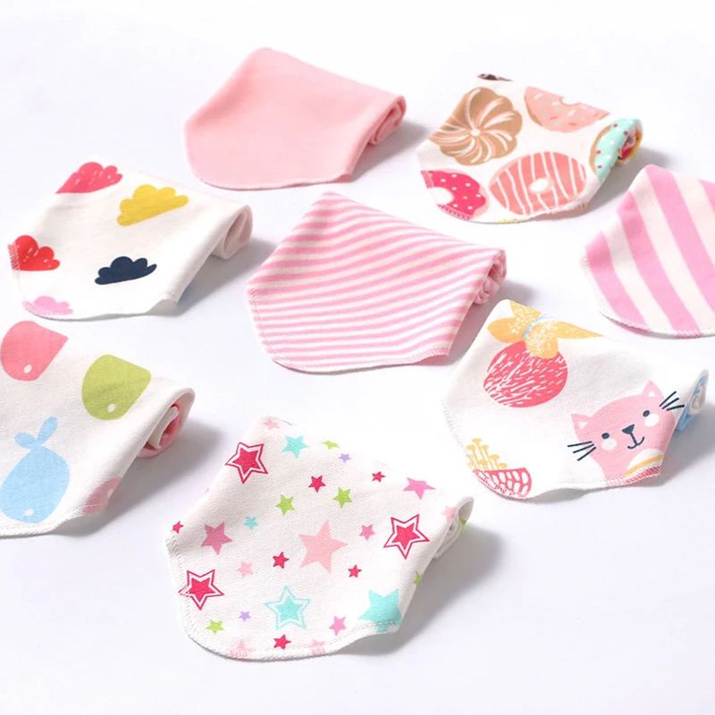 

Free Shipping Baby Small Scarf / Feeding Napkin Hood Towel Soft Cotton Fabric Pink Series Donut Pattern 8pcs 21 * 21CM