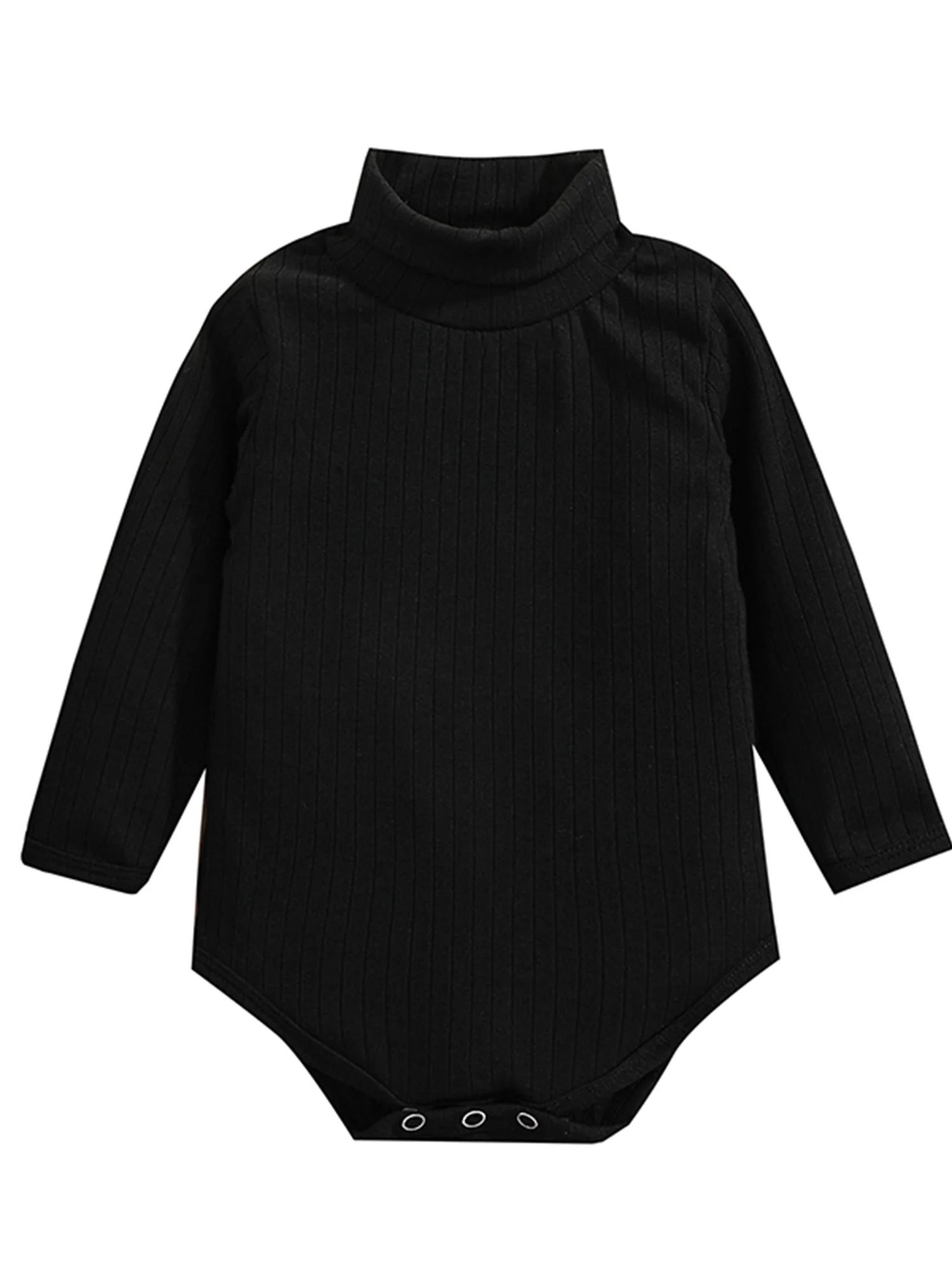 Cozy and Chic Baby Girl Knit Romper with Long Sleeves Solid Turtleneck and Ribbed Design - Perfect for Fall and Winter