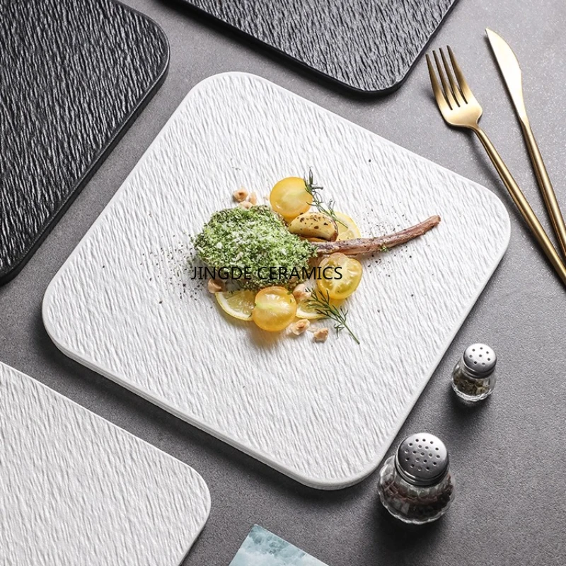 1pc Ceramic Square/circular Main Dish Plate Western Style Steak Plate Cake/ Dessert Plate Household Dim Sum Storage Tray