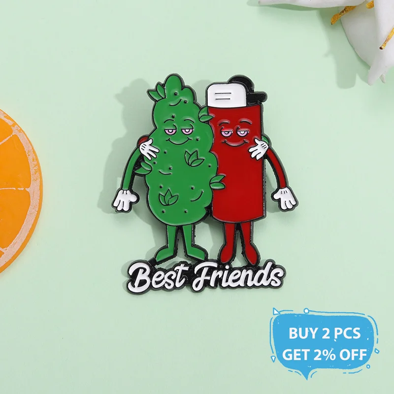 Best Friend Enamel Pins Green Color Tobacco Plant Red Lighter Perfect Partner Brooch Lapel Backpack Badges Jewelry For Friends