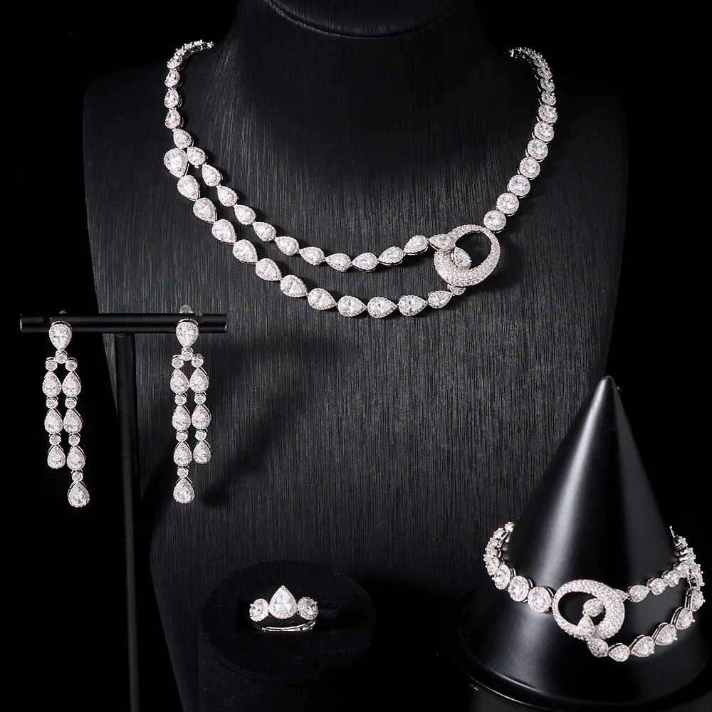 IN JEWELIFE 4PCS Cubic Zirconia Jewelry Set for Women Wedding EngagemenElegant Crystal Necklaces Wedding Bride Accessories 60021