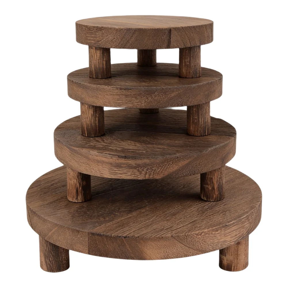 3 Piece Round Wooden Plant Stand for Indoor Outdoor Display Flower Pot Holder Tray Compatible with Various Pot Sizes