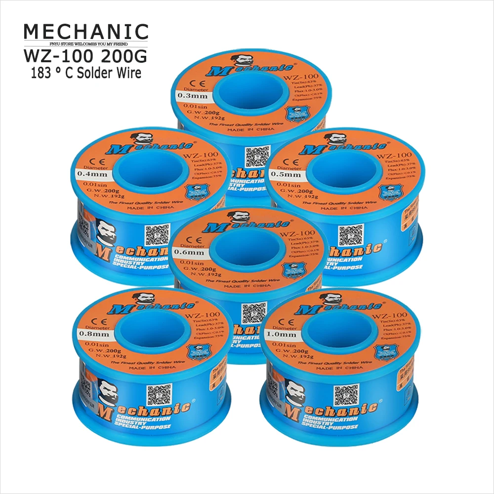 

MECHANIC WZ-100 200G Solder Wire 0.3 0.4 0.5 0.6 0.8 1.0MM High Purity 183 °C Low Fusion BGA Spot Welding Tool Repair Tin Line