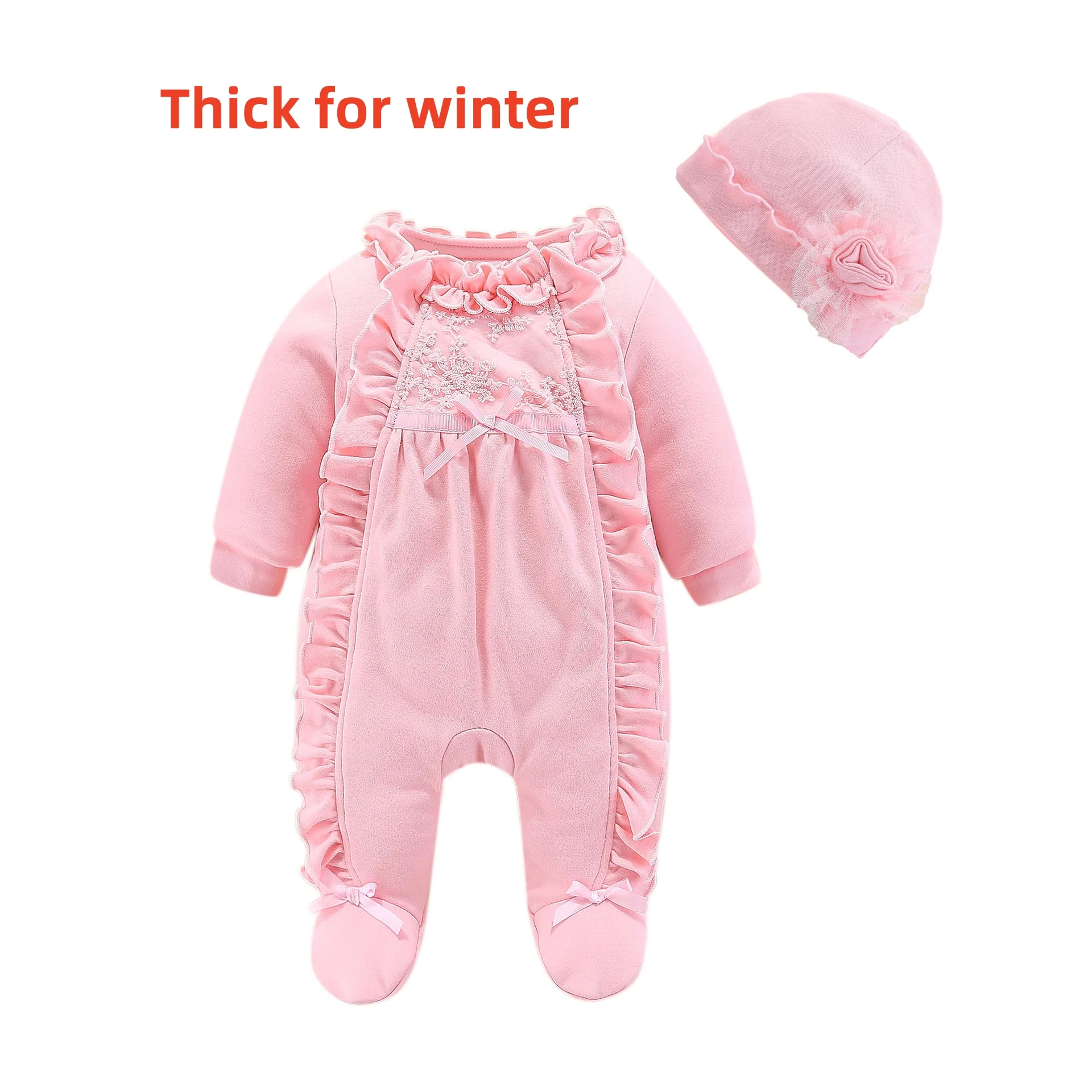 

baby girl feet thick onesie hooded jumpsuit baby padded wear baby winter clothing cotton-lined romper