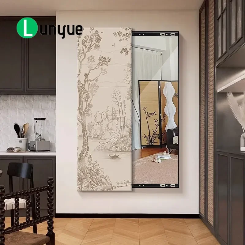 Medieval Style Sliding Hidden Full Body Mirror Decorative Painting for Entrance Corridor Aisle Wall Hanging Advanced Sense