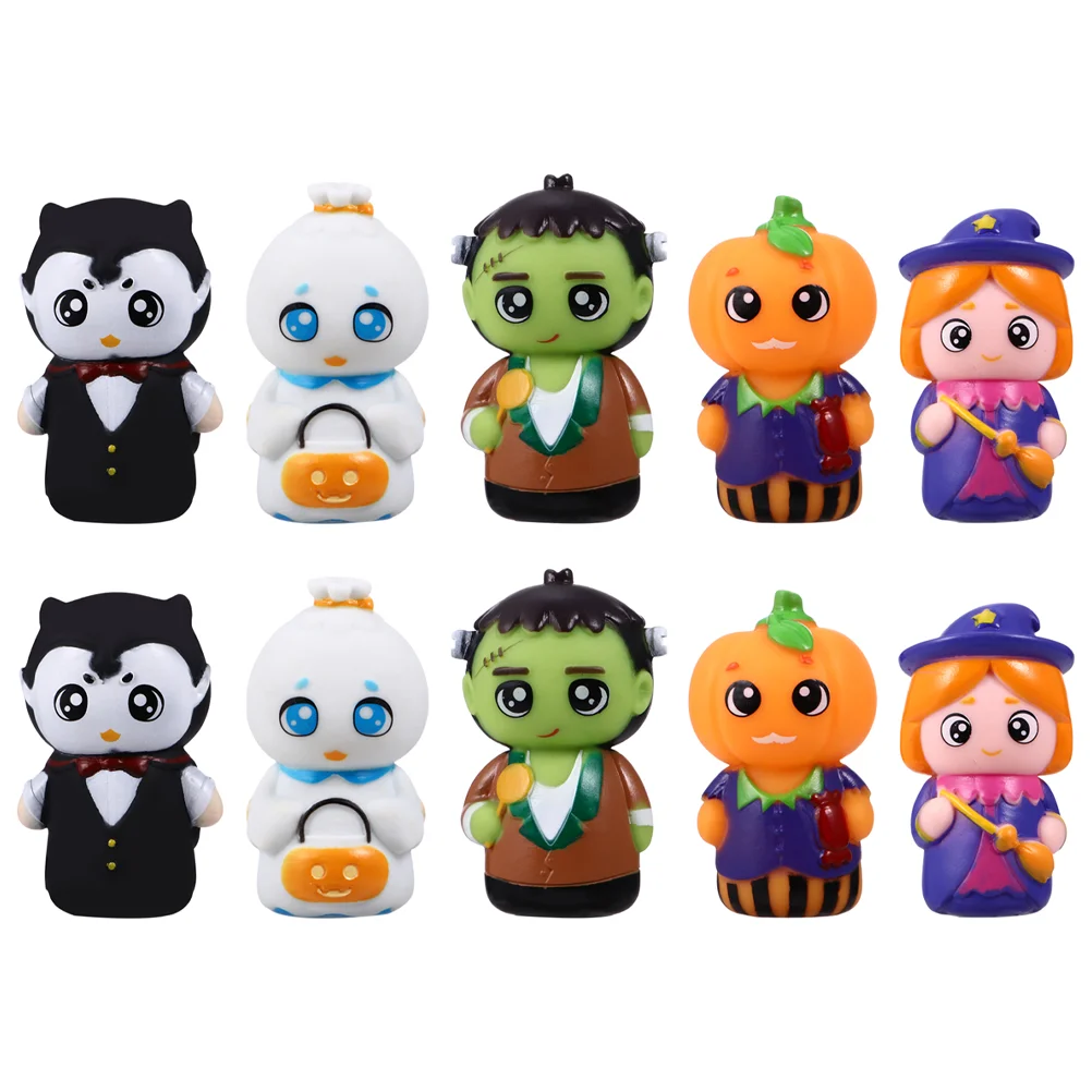 10 Uds. Marionetas de dedo de Halloween juguete Mini mano juguetes interactivos preescolares dibujos animados para adultos Pvc niños familia niños pequeños bebé