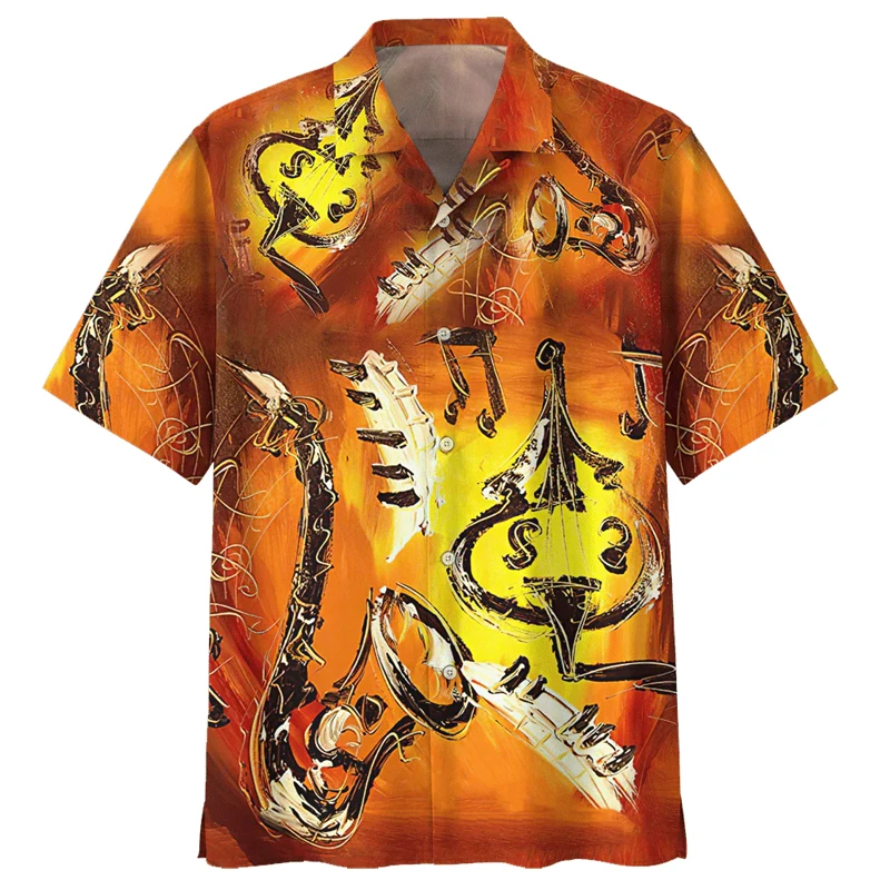 

Men's Saxophone Graphic Shirts Short Sleeve Buttons Lapel Shirt For Summer Oversized Tops Vacation Casual Hawaiian Shirts Camisa