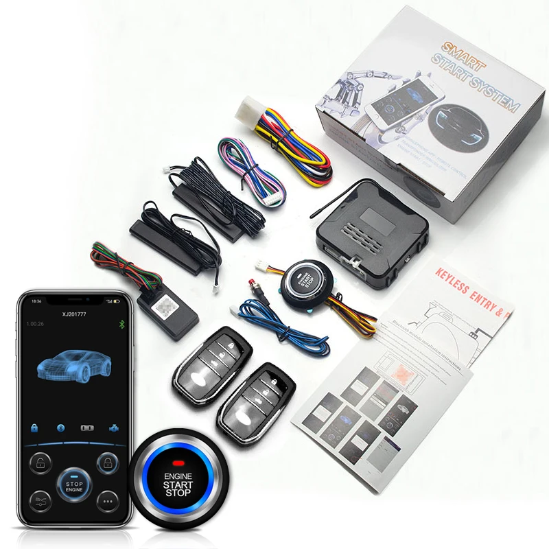 12V Universal Car Alarm Burglar Systems Engine Push Start Stop Button Anti Theft PKE Keyless Entry System with Remote Controller