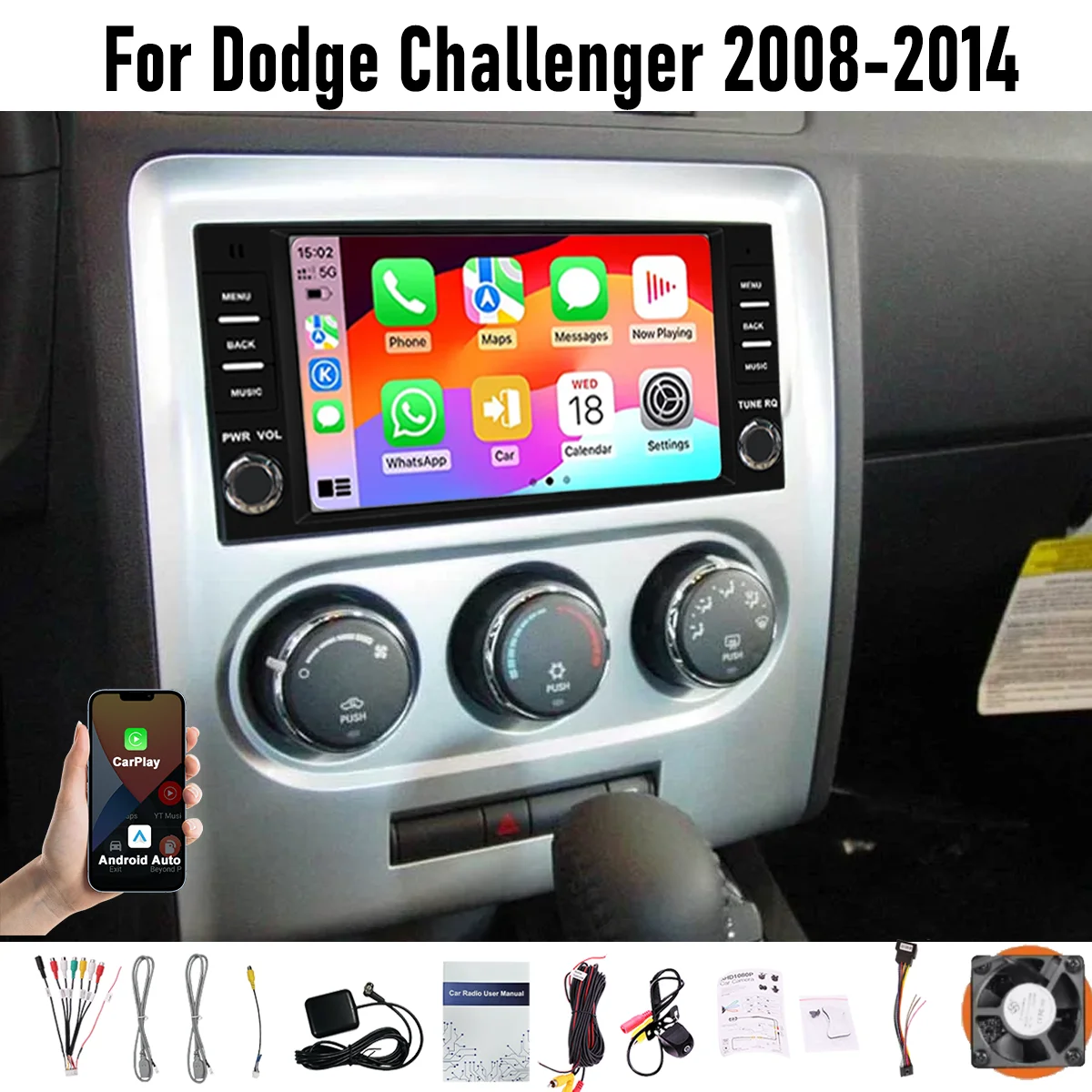

7“ Apple CarPlay Android auto 6-128GB (8CORE) For Dodge Challenger 2008-2014 Screen Android15 Head Unit GPS Navigation Radio