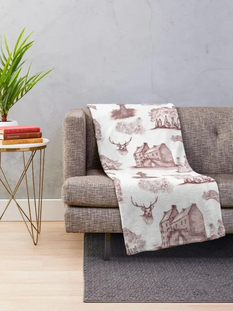 Highlander Toile in Burgundy Throw Blanket Giant Sofa For Decorative Sofa funny gift Blankets