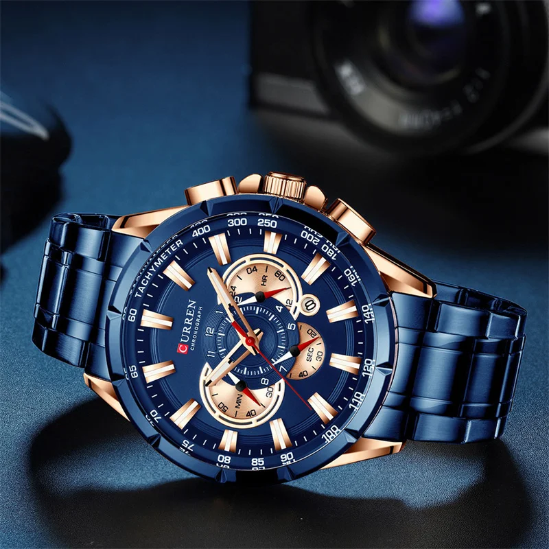 CURREN 8363 Business Watch Men Casual Multifunction Chronograph Waterproof Luminous Date Steel Band Quartz Watches Men\'s