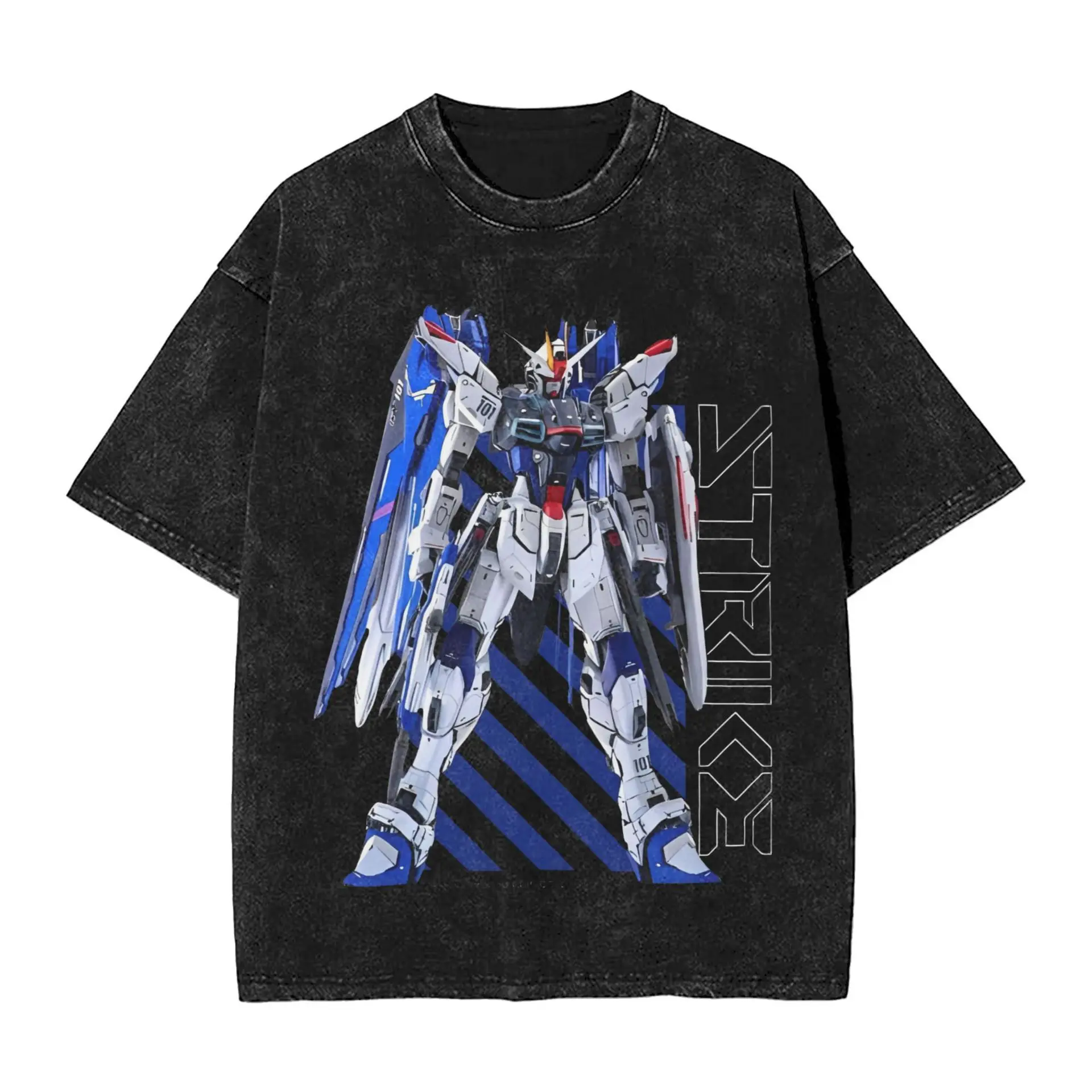 

Harajuku Washed Shirt Mobile Gundam Manga Anime Goods Retro T-shirt Number Cotton Vintage Washed Short-sleeved T-shirt for Men