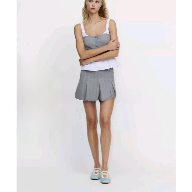 

Spring Season Slim Stripe Skirt 352404 Silk Twill Patchwork round Ne oulder Strap Top 280437 Faion Set Women's C...