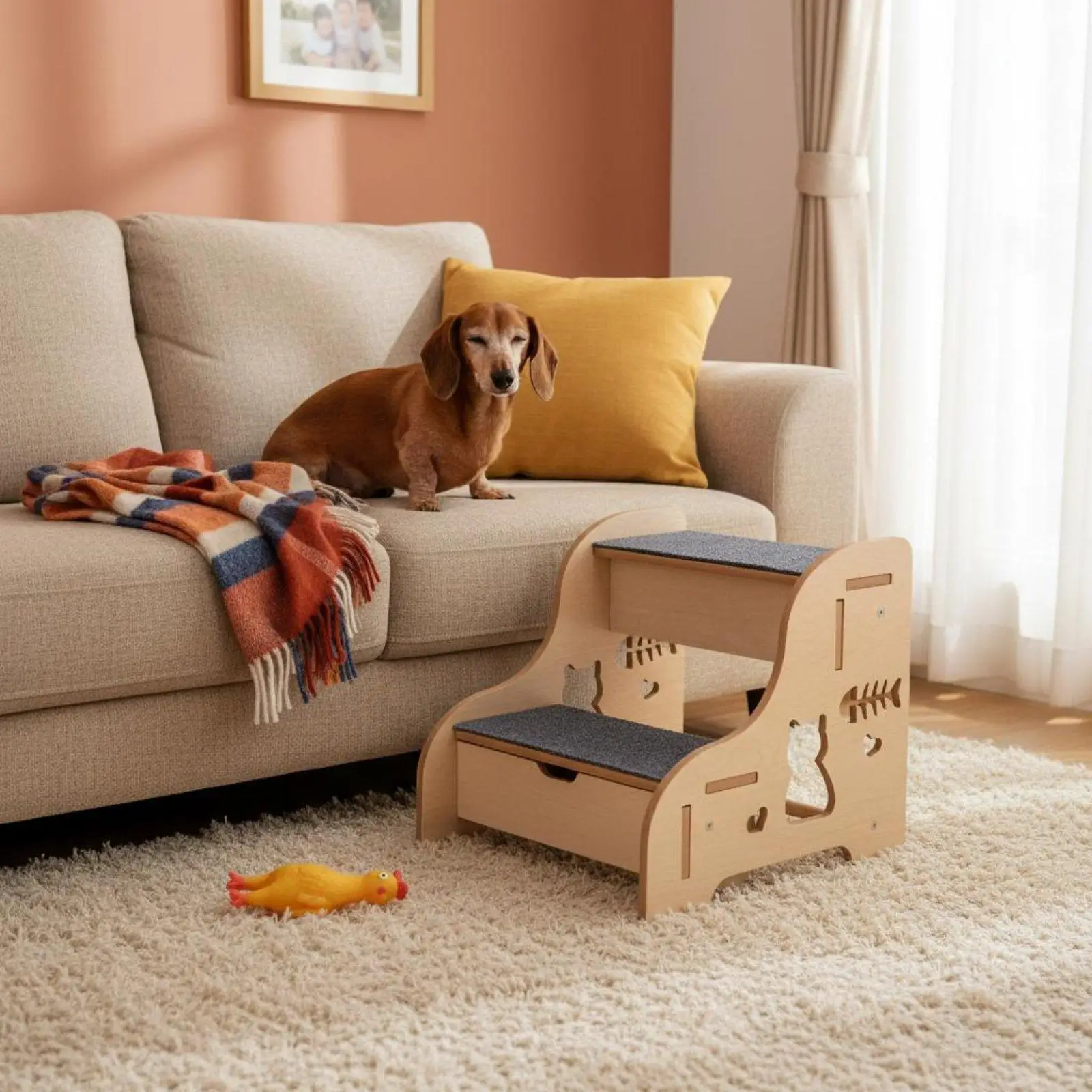 Small Climbing Steps Elegant Pet Furniture Dog Stairs Carpeted Ladder for Small Dogs Bed Sofa Safety