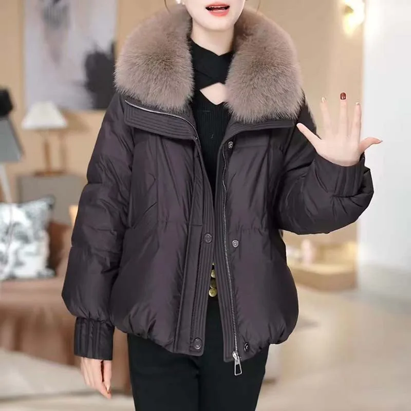 Women 2026Temperament Cotton-Padded Jacket Autumn Winter New Big Fur Collar Coat Female Parkas Thicken Warm Overwear Ladies Tops 3