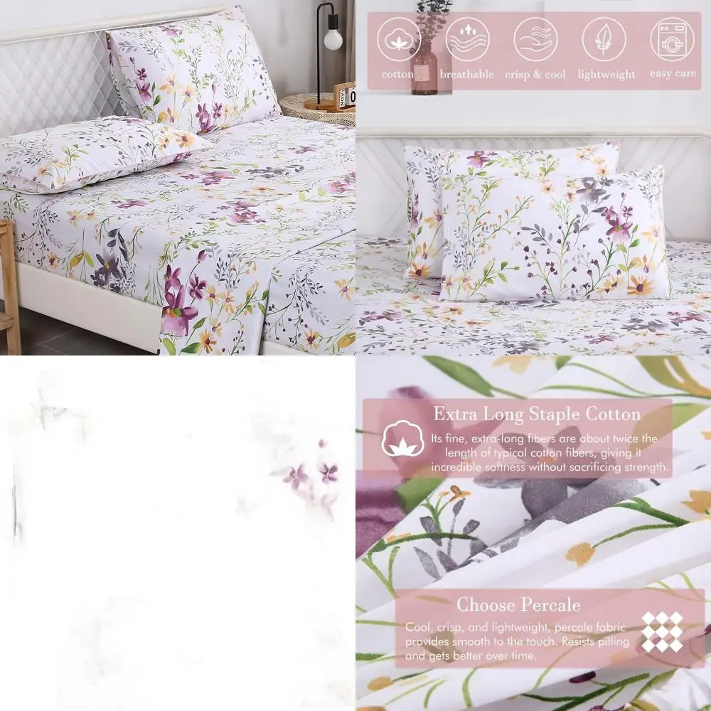 

Роскошный комплект постельного белья из египетского хлопка из 4 предметов — мягкие шелковистые простыни в стиле шебби-шик с цветочным принтом King