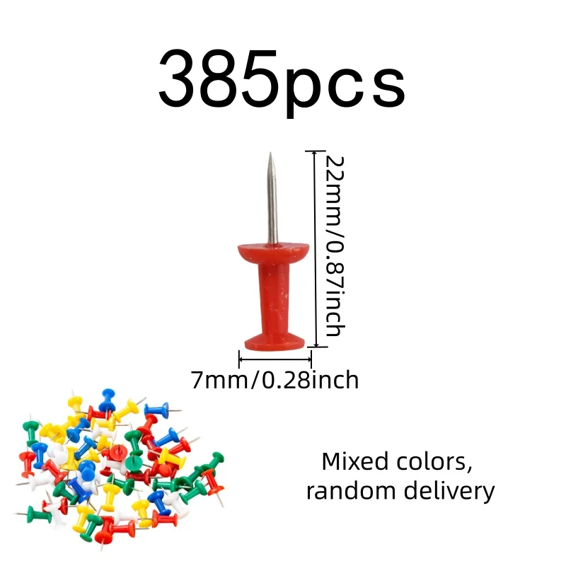 385 pcs I-Shape Map Pins with Sharp Steel Pin Point, ideal for Home Photo Wall and Home Photo Wall, Colorful Assorted Colors