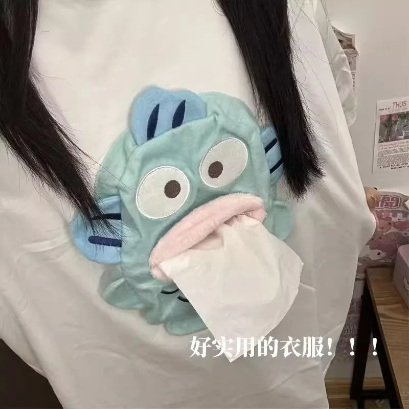 Miniso مضحك Hangyodon تي شيرت حمل ورقة معك الإبداعية الجديدة لطيف الكرتون ثلاثية الأبعاد البكم ورقة تي شيرتات قصيرة الاكمام بلايز متعة هدية #3