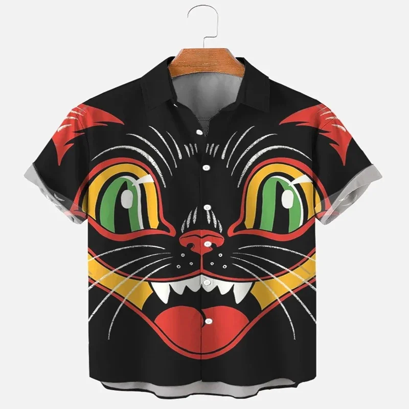 

Halloween Black Cat Short Sleeve Shirt 3D All Over Printed Hawaiian Shirt for Men and Women Casual Shirt Unisex