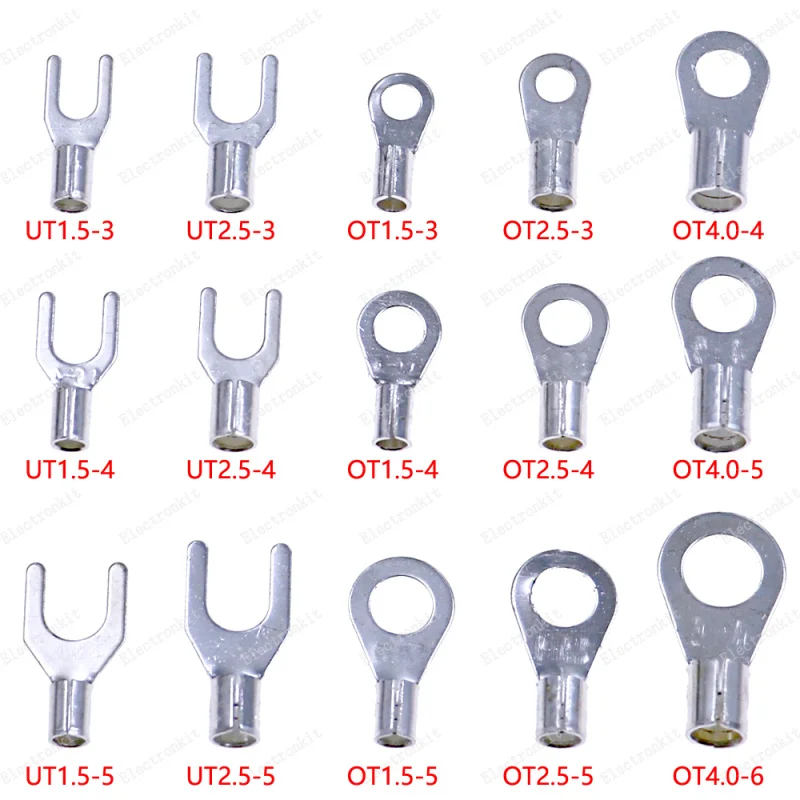 375pcs/lot cold-pressed terminal terminals Y-shaped U-shaped O-shaped round fork bare OT copper nose fast crimping Assorted kit