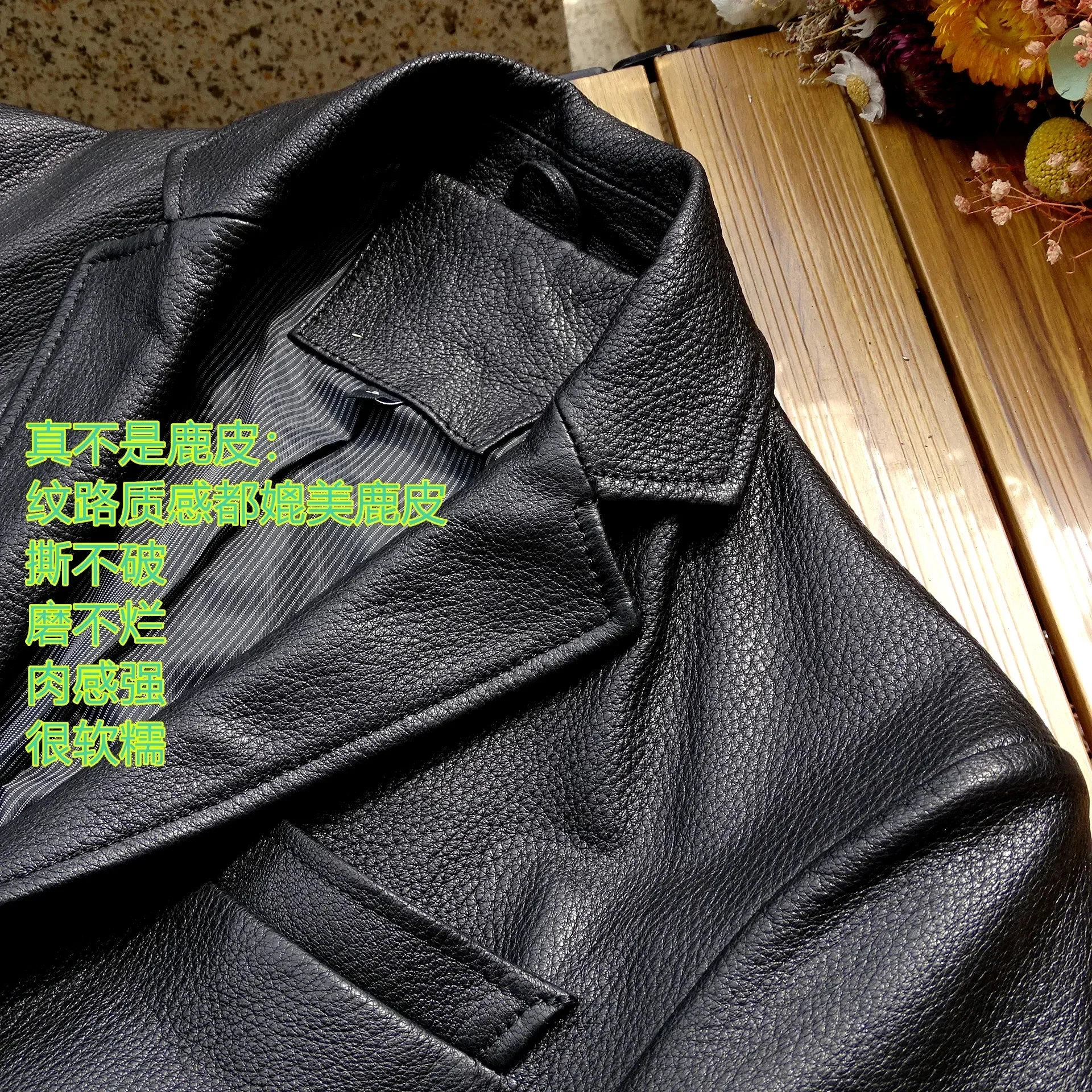 New Spring Autumn Fall Fashion Clothes Men's Suit Genuine Leather Real Natural Goatskin Sheepskin Coat for Male Black 4XL 5XL