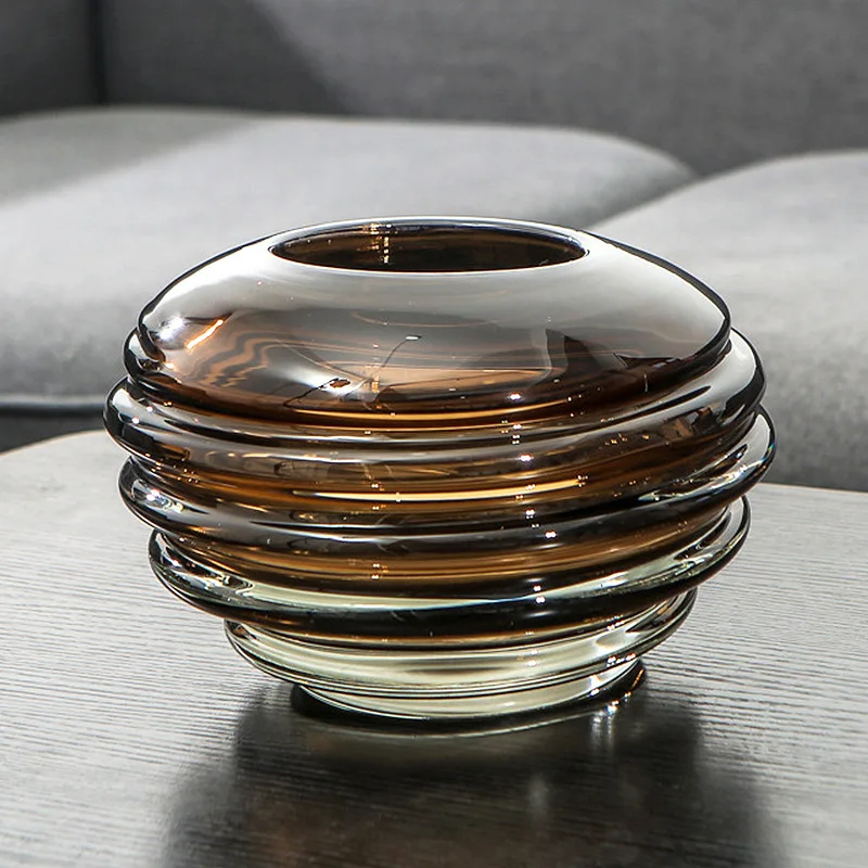 HT Home accessories Modern minimalist high-end villa living room tabletop ornament Amber glass flower ware