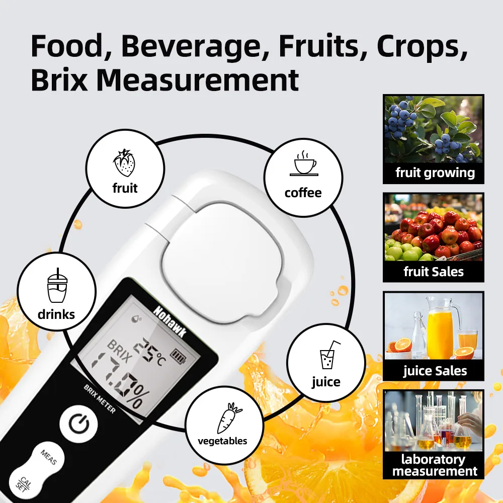 New Digital Brix Refractometer Brix Meter with Temperature Compensation 0-55%Brix Tester for Fruit Drinks and Sugar Content Test