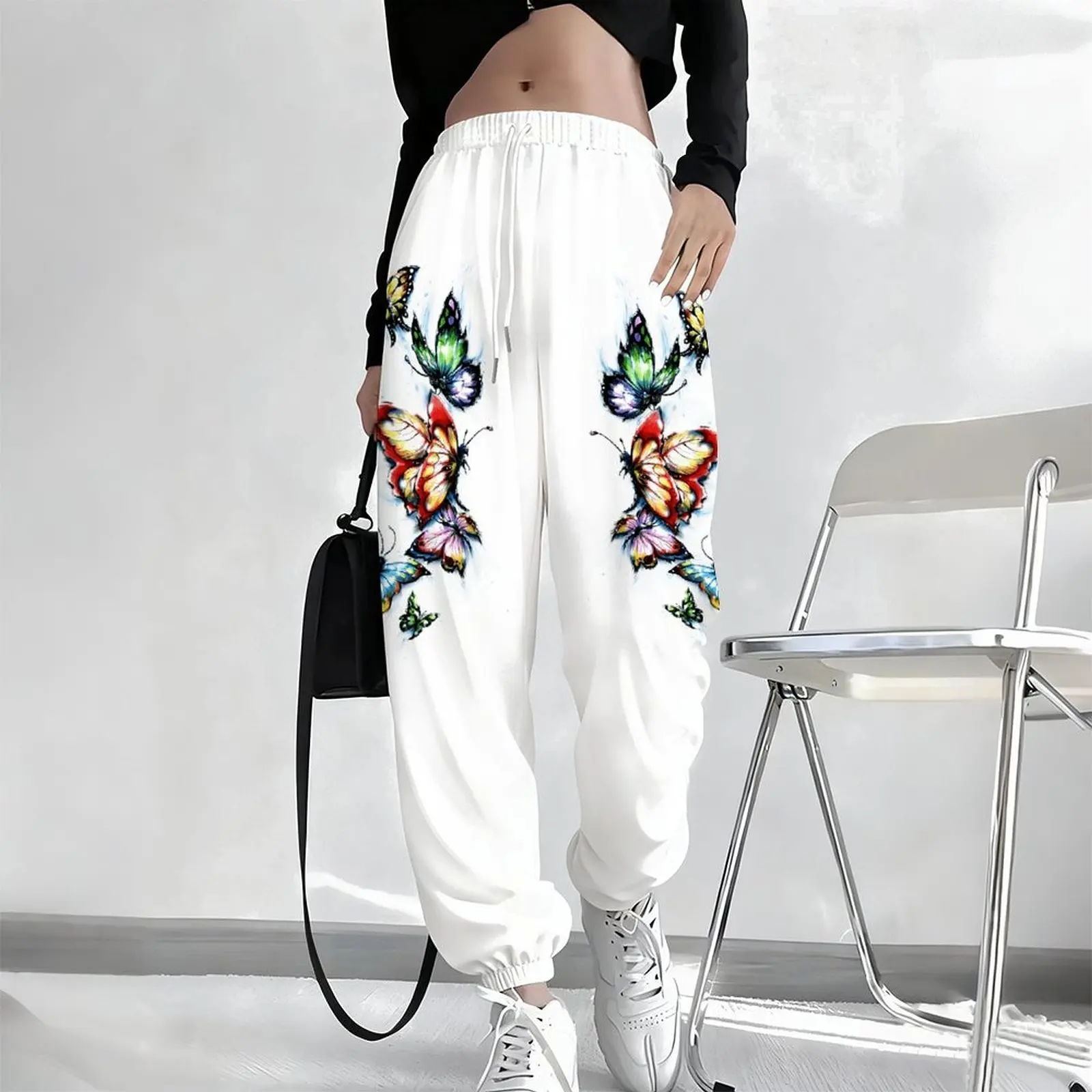 Winter Printed Sport Pants Vintage Elegant Joggers Autumn Fashion Trousers Casual Pants Women's Drawstring Pants