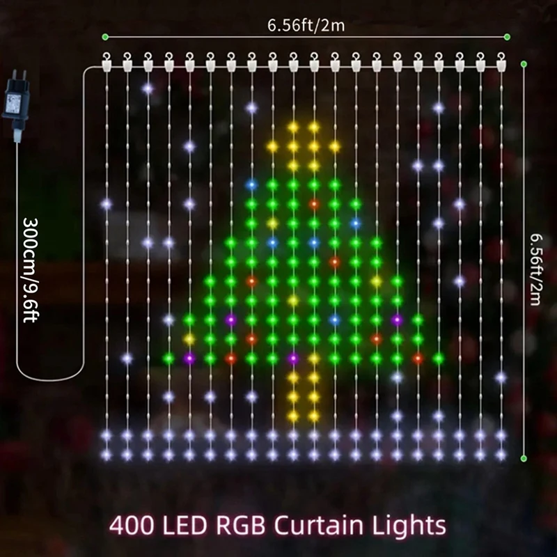 400 LED Smart Curtain Lights With App&Remote Control Customizable Displays For Indoor/Outdoor Wall Backdrops EU Plug