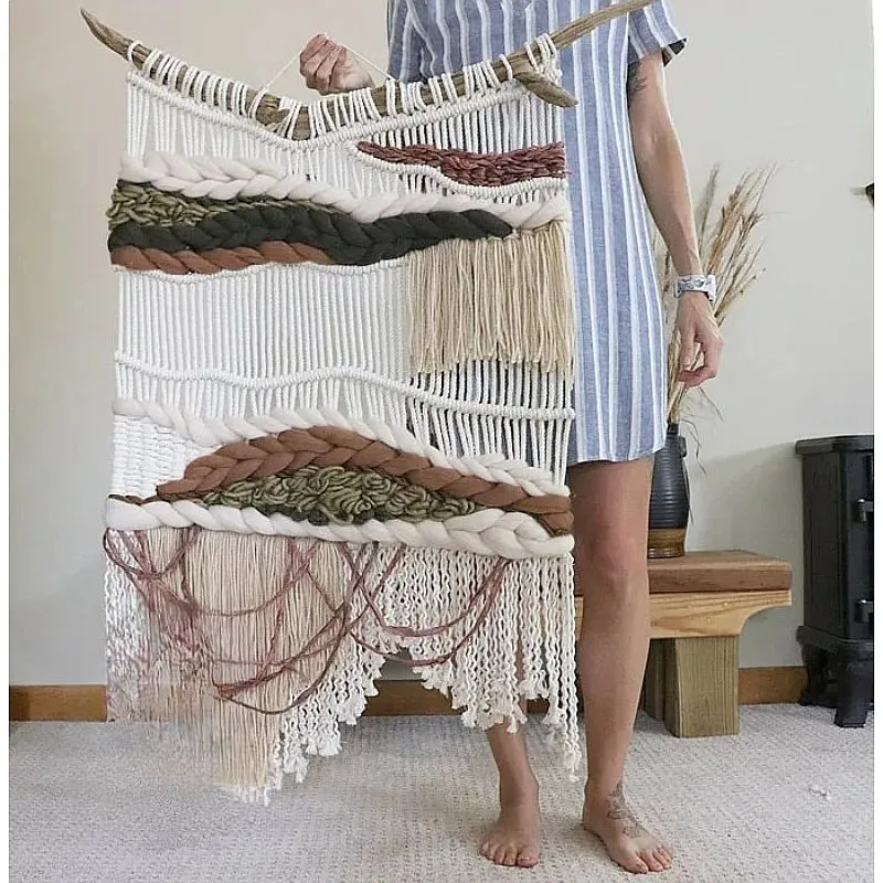 Boho Macrame Wall Hanging Handmade Bohemian Tapestry Icelandic Wool Nordic Moroccan Home Decor