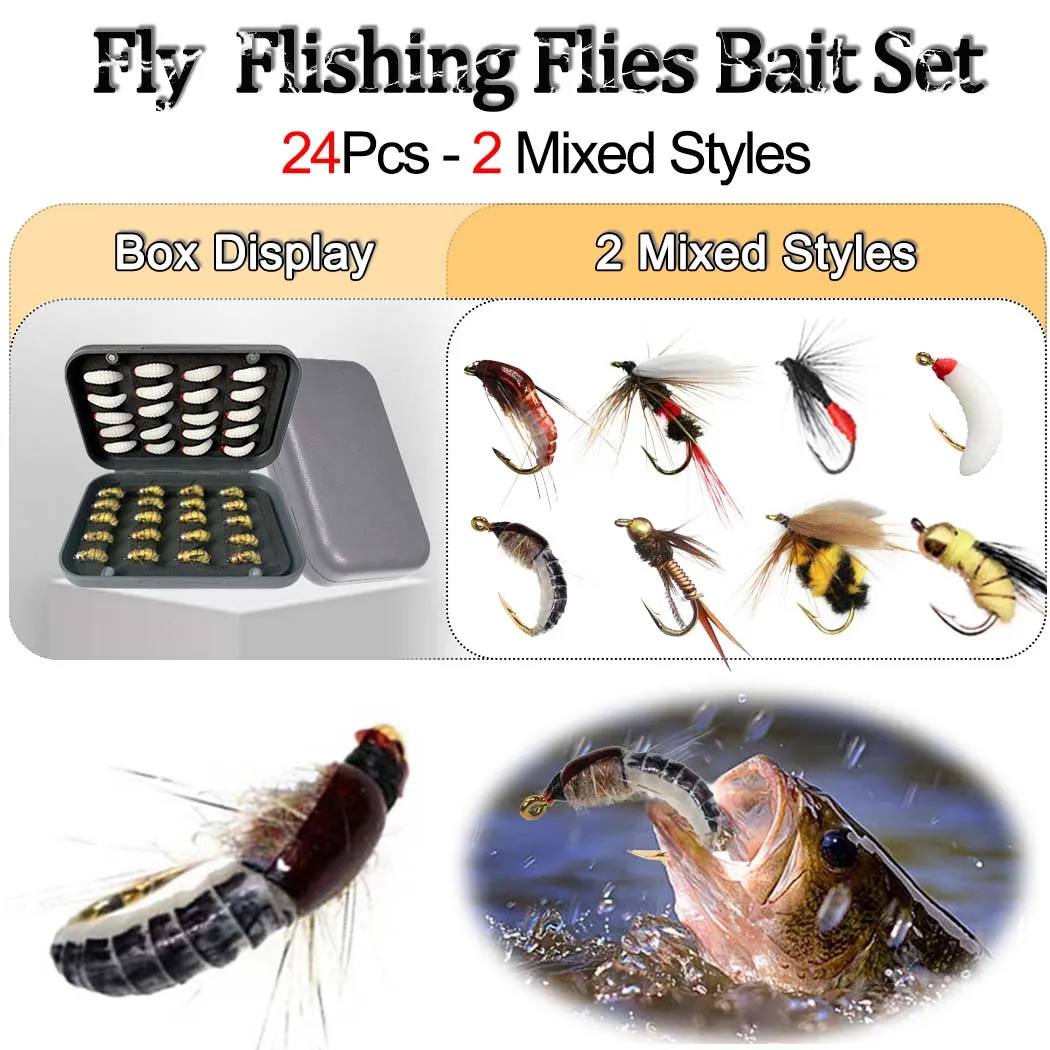 

Fly Fishing Flies Kit, 24Pcs/Set Handmade Flies Fishing Lure, Dry/Wet Flies Fishing For Trout Bass Biomimetic Bait Lure