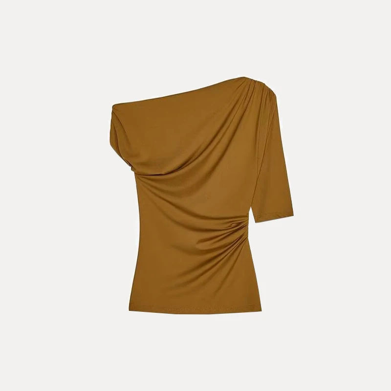 Frühling 2025, asymmetrisch, mehrfarbig, einfach, vielseitig, Damen-SLE-Top, Street Faion, normale Länge, Polyesterfaser-T-Shirt