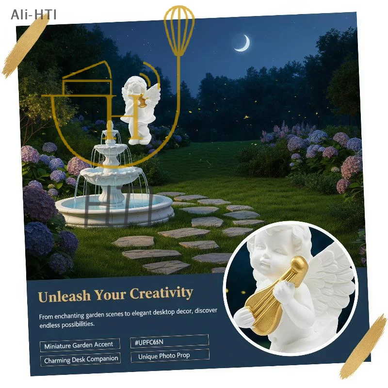 Mini Resin Angel Figurine With Adorable Golden Details And Roman Pillars Perfect For Garden Patio Desktop Home Decor
