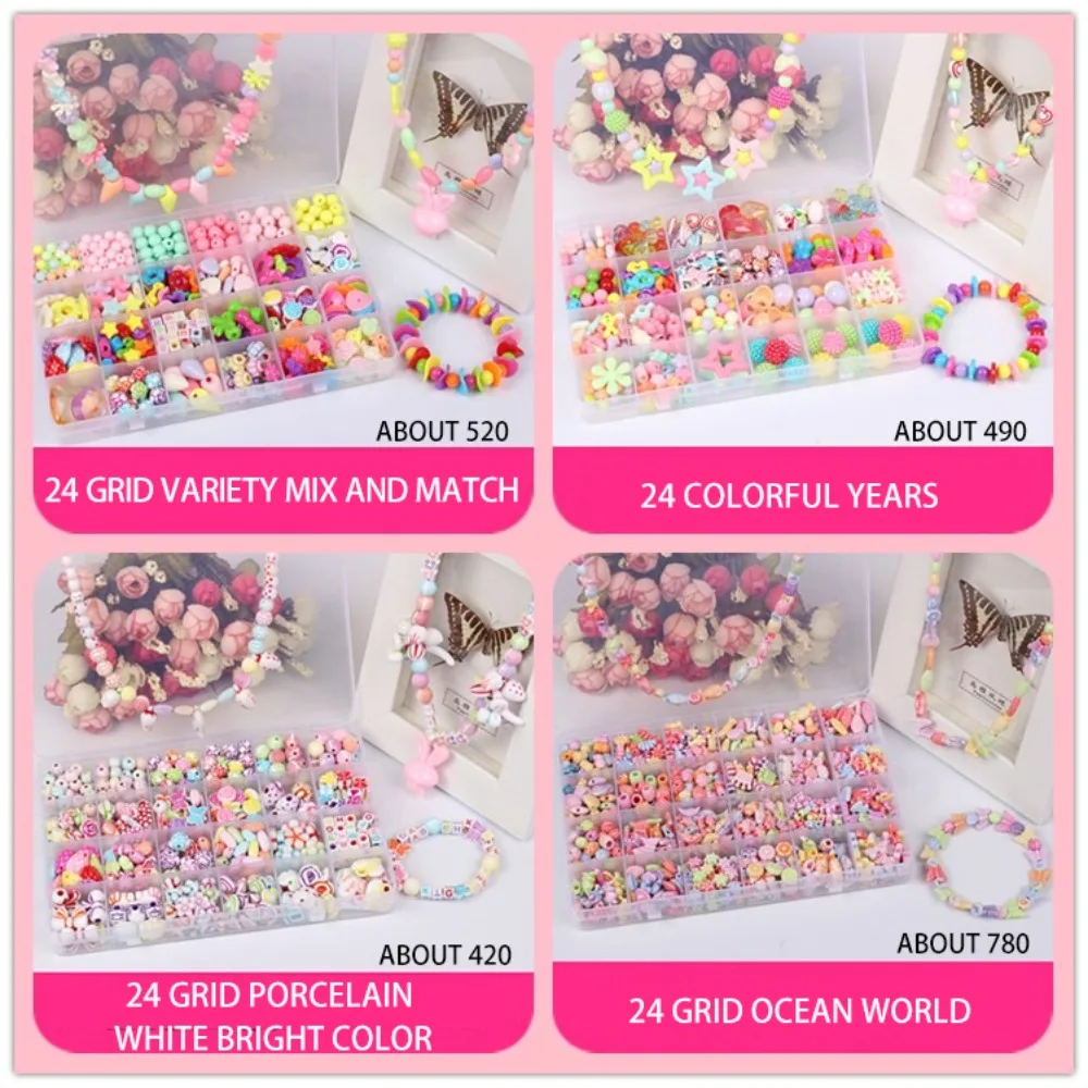 Arts Crafts DIY Handmade Beaded Kit Jewelry Set DIY Kit for Make Bracelets Beads Toys Colorful Kawaii DIY Making Beads Kit
