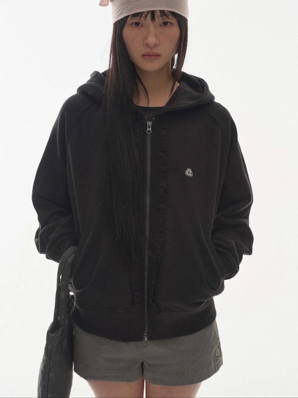 فريدة من نوعها SEI ort عارضة مقنعين البلوز Jaet الكورية Sle زخرفة خشبية كل مباراة خفيفة الوزن المرأة ملابس خارجية