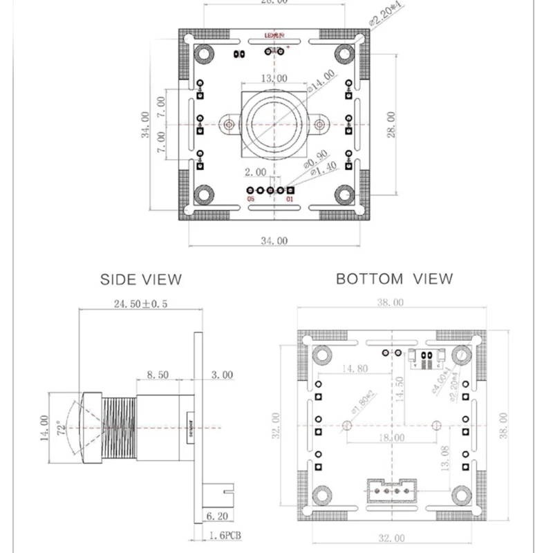 USB 1280x720 OV9732 Camera Module 1MP 60°/160°/180° Adjustable Manual-focus Lens