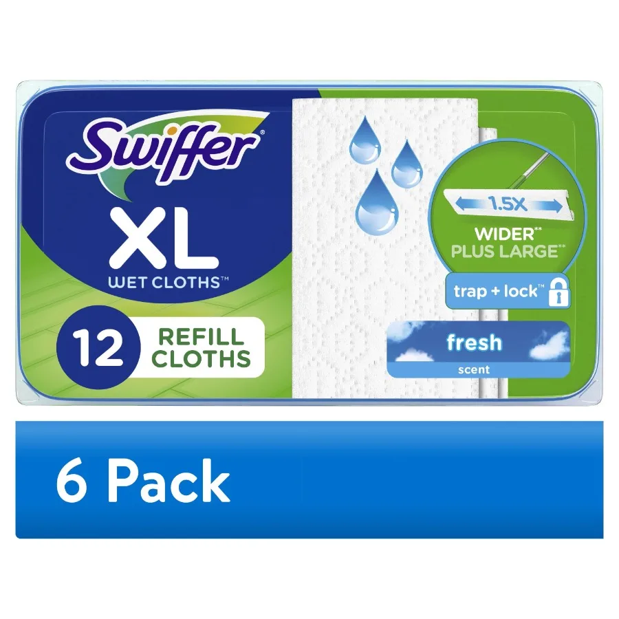 

6 pack Sweep + Mop XL Wet Pads Refill Floor Cleaner Cleaning Cloths Fresh Scent 12 Count