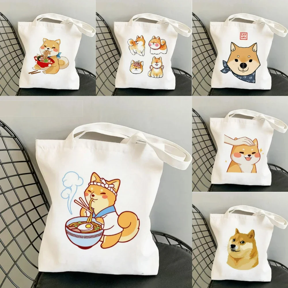 

1 шт. Милая мультяшная японская сумка-шоппер с изображением собаки породы Шиба-ину, холщовая сумка для поездок, туризма, учебы, вместительная сумка для йоги, эко-сумка